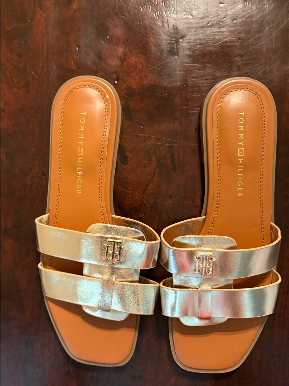 Tommy Hilfiger Rose Gold Double-Strap Slide Sandals